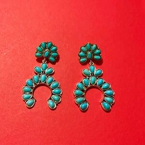 Turquoise (faux) Dangle Post Earrings, Silvertone, NEW